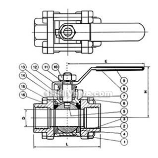 Inner thread three-plate ball valve constructral diagram